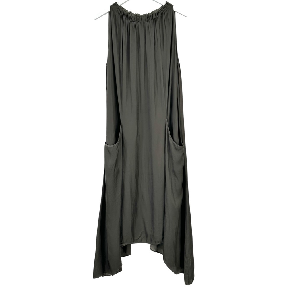 Ulla Johnson Yvonne Gray Dark Green Loose Fit Draped Asymmetric Midi Dress sz 10